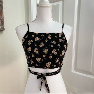 Brandy Melville Crop Tie Wrap Around Top High Neck Sunflower OS
